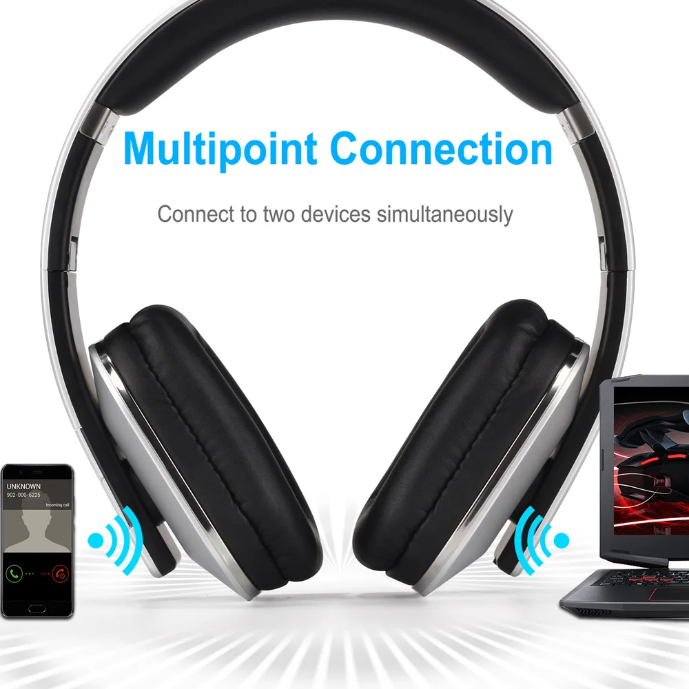 August EP650 Bluetooth Wireless Headohoens for 2 Devices - Silver