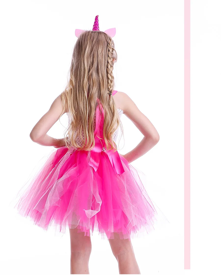 Handmade Horse Pattern Girls Tutu Dress for Halloween Dress Up Party Kids Rainbow Flower Dress with Unicorn Headband 2-12Y (6)