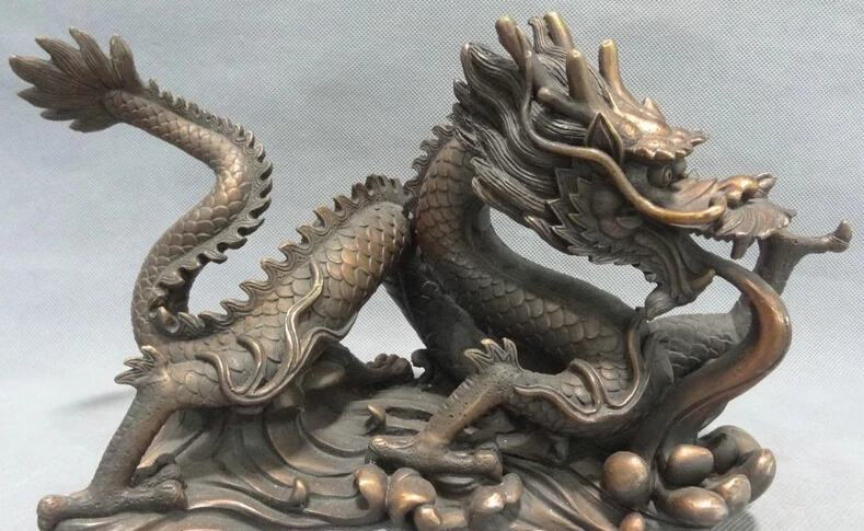 

JP S0114 12" Chinese Pure Bronze Animal Year Zodiac Decoration Fly Dragon Statue Figurine B0403