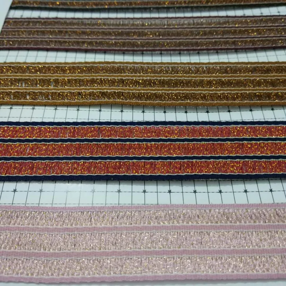 

25MM width Hollow Gold Lurex Ribbons Thin Two-color Ployester Ribbon Silver Webbing Stripe Ribbon 1 yards