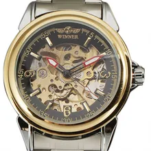 Модные мужские автоматические наручные часы с золотым стальным корпусом, с арабским указателем, с циферблатом скелета, из нержавеющей стали, мужские механические часы
