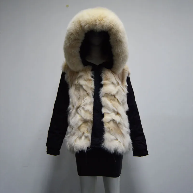 Parka Fourrure Couleur De Fourrures Femmes Abricot Belle Mme Capot Nouveau Veste Renard wFTxPZInTq