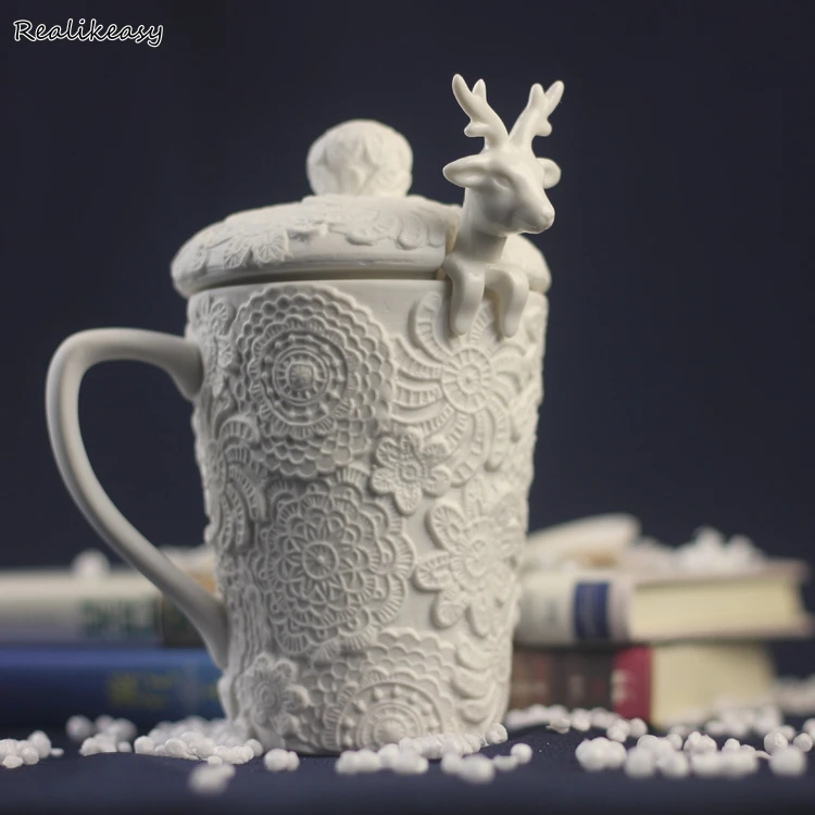 

Christmas Mugs Milk Tea Cups Snow Ceramic Mug 3D Amimal Couples Cup withCute Deer Coffee Mugs Breakfast Mug Creative fancy Gift