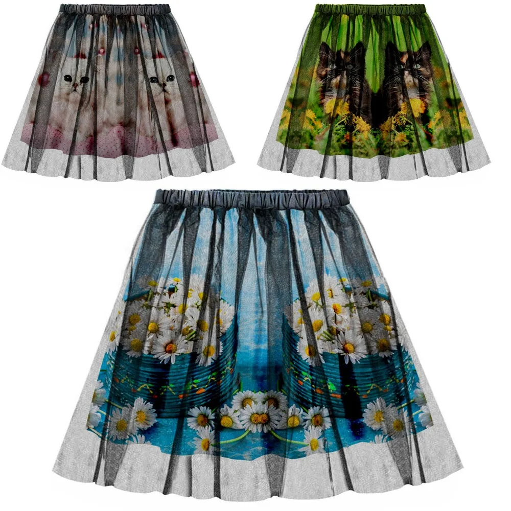 girl Net yarn skirts Animal flower printed girl clothing children