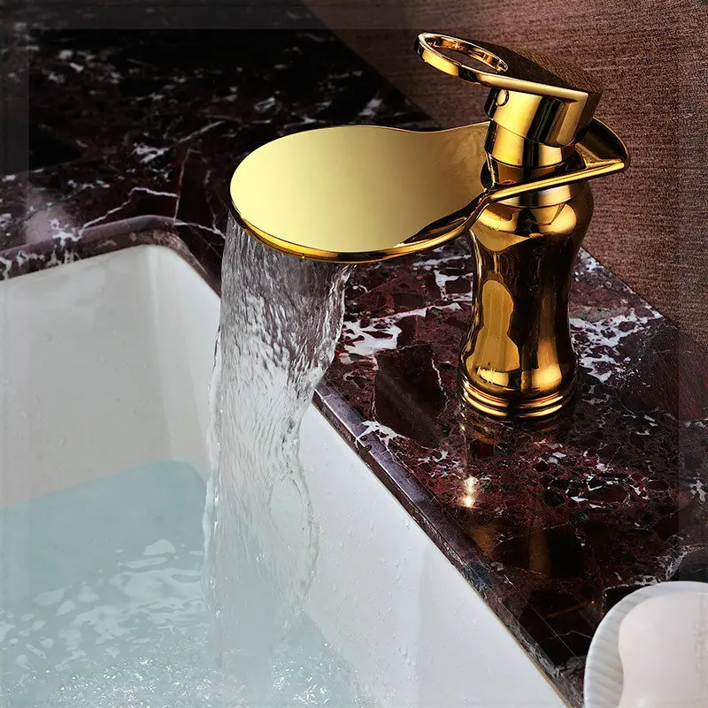 Classic design waterfall basin faucet bathroom water tap golden mixer sink SD-L-002C wall mount senso | Обустройство дома