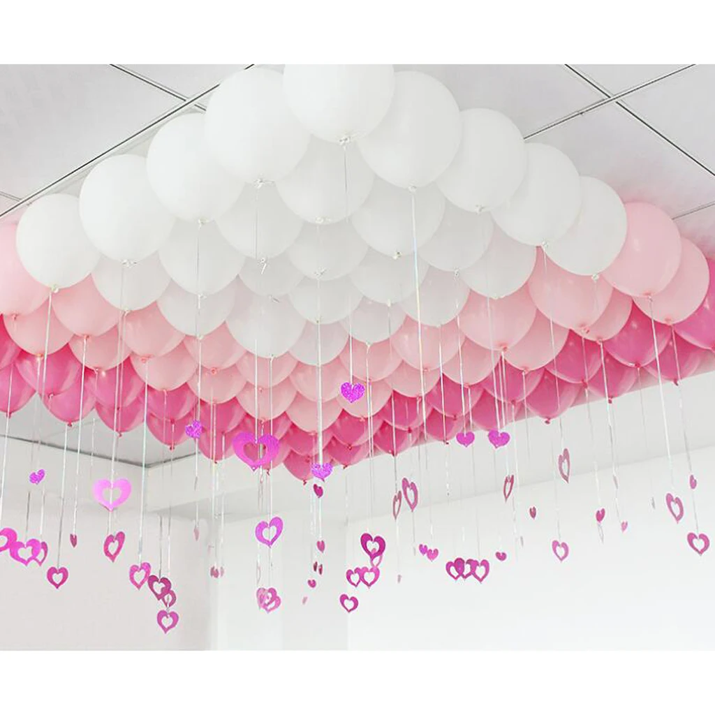100 Glitter Plastic Hearts & Tinsel Curtain Hanging Balloon Swirls Ceiling Decorations