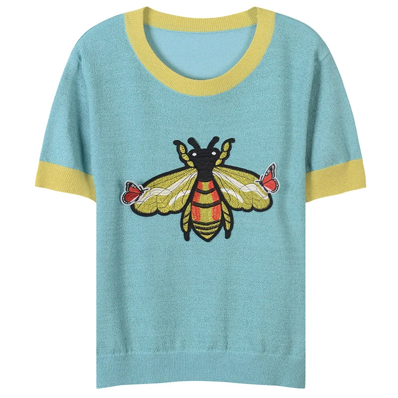 

Vetore brand T-shirt New Three bee pattern embroidery Woman T-shirt Casual Fashion High Quality Cotton Slim Tshirt Women tshirt
