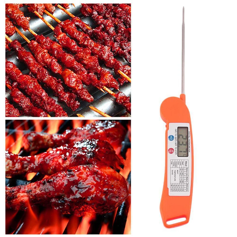 Foldable Food Thermometer Programmed Digital Kitchen Food Cooking BBQ Meat Fork Barbecue Probe Type Temperature Gauge