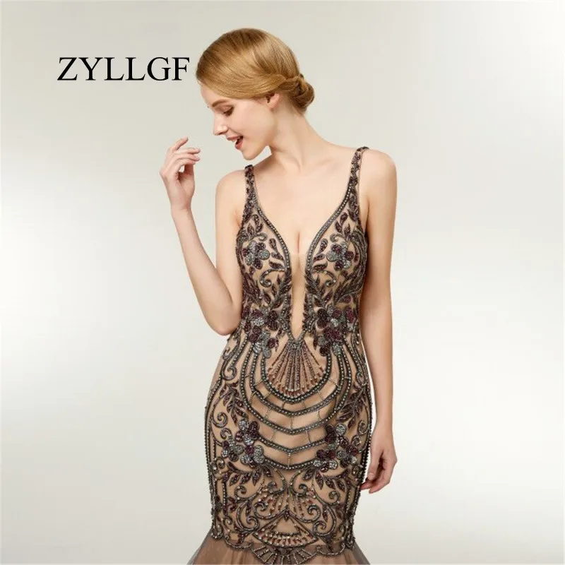 ZYLLGF Robe De Demoiselles D Honneurro сексуальные платья подружек невесты с открытой спиной для женщин Русалка V шеи бисером свадебное платье ES5