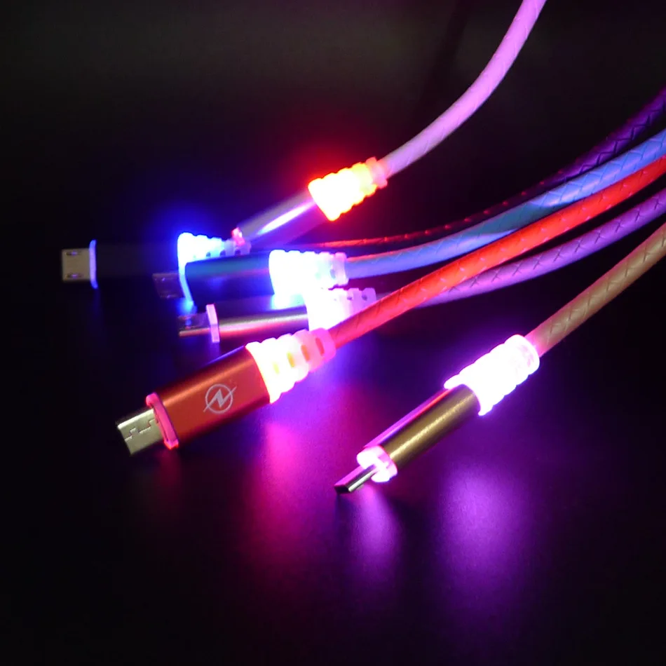 20 قطعة/الوحدة الجملة 1 متر 3ft LED الإضاءة مايكرو USB شحن كابل جلد ضوء الوهج بيانات خط الحبل لالروبوت iOS جهاز محمول