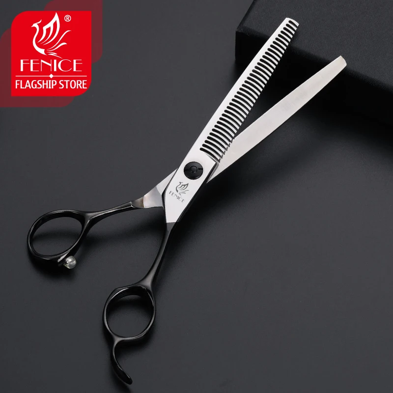 Fenice 6.5 inch Dog Hair Grooming Scissors Professional Pets Thinning Cutting Shear with Black/Gold Handle Japan 440C