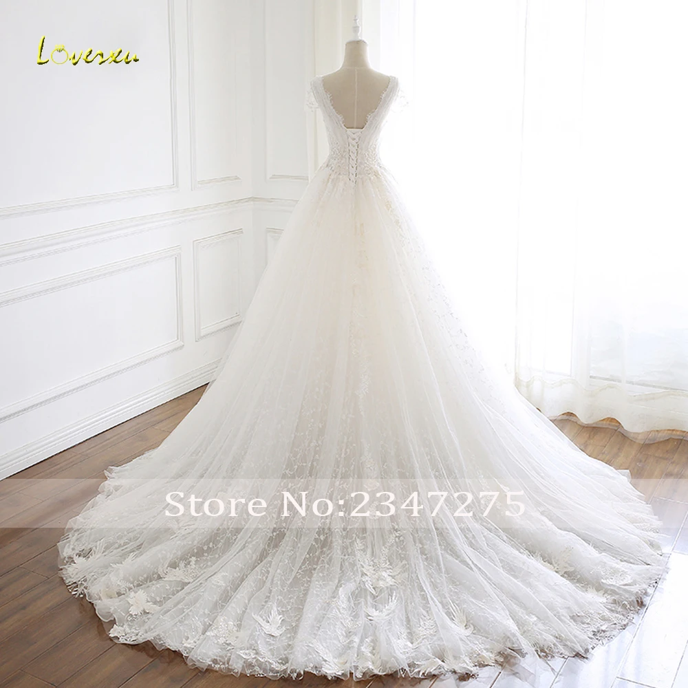 Loverxu Vestido De Noiva/кружевное свадебное платье с короткими рукавами, сексуальное свадебное платье принцессы с v-образным вырезом и аппликацией из бисера