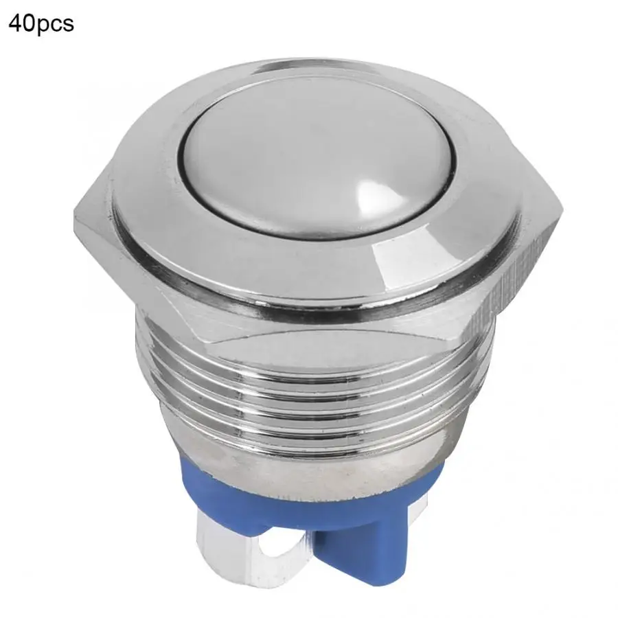 

40pcs 16mm Metal Waterproof Momentary Push Button Switch Auto Reset Round Head 2-Pin Button Switch