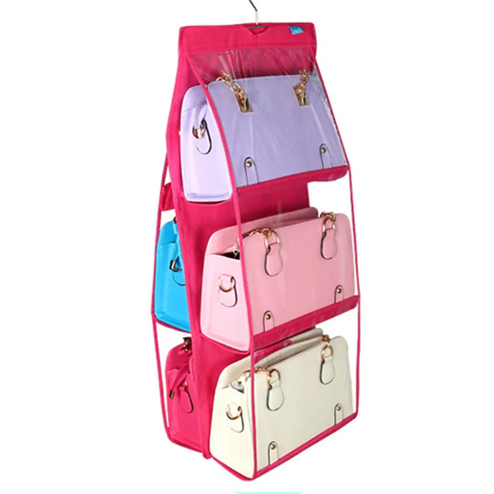

6 Pockets Double - sided Hanging Storage Bag Purse Handbag Tote Bag Storage Organizer Hangers