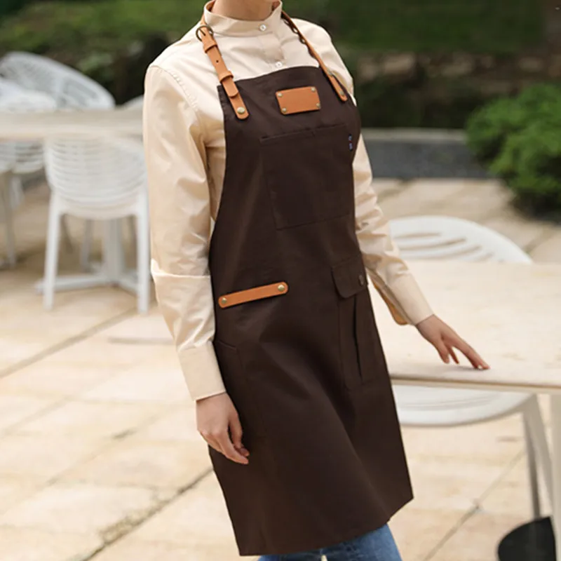 Brown Canvas Apron PU Strap D99-2