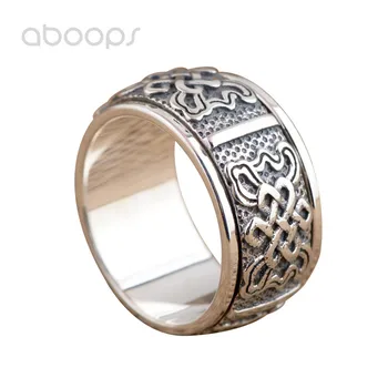 

12mm Latest Vintage 925 Sterling Silver Chinese Knot Spinner Ring Band for Men Free Shipping