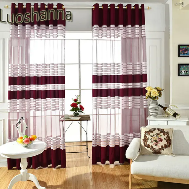Luoshanna 2018 New Style Modern Design Wine Red White Stripe Tulle Luoshanna 2018 New Style Modern Design Wine Red White Stripe Tulle Curtain For Living Room Sheer Curtains Bedroom Window