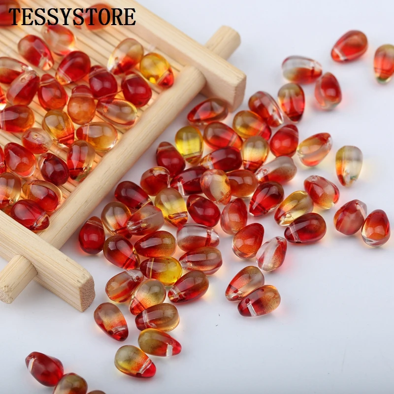 

20pcs 6*9mm Water Droplets Shape Lampwork Beads Multi Gradient Color Glass Beads For Jewelry Making Earrings DIY Accessories