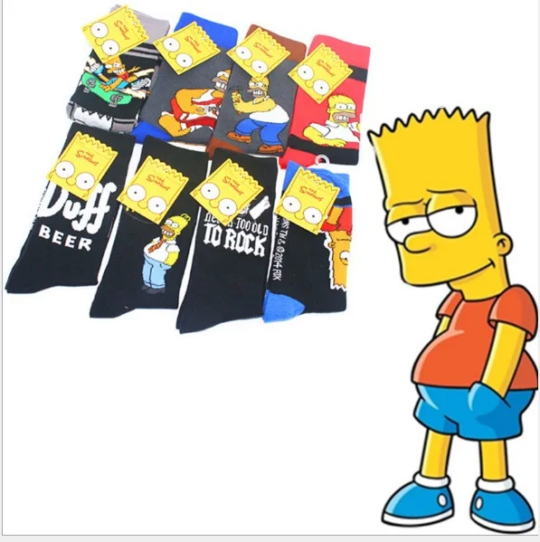 

8 Styles Men The Simpsons Family Knee-High Socks Funny Comic Cartoon Socks Combed Cotton Spring Summer Socks