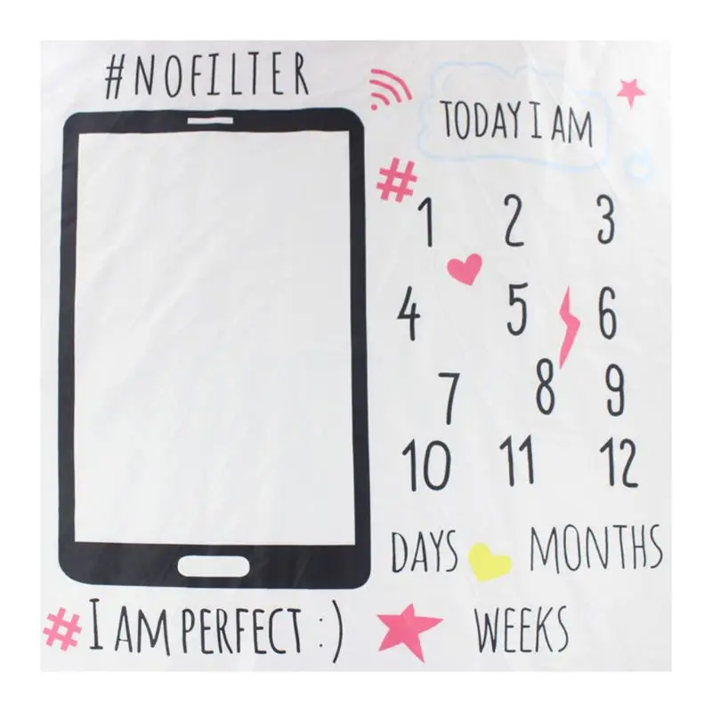 

Newborn Baby Milestone Number Phone Pattern Mat Blanket Photography Background Backdrop Cloth JUN-24