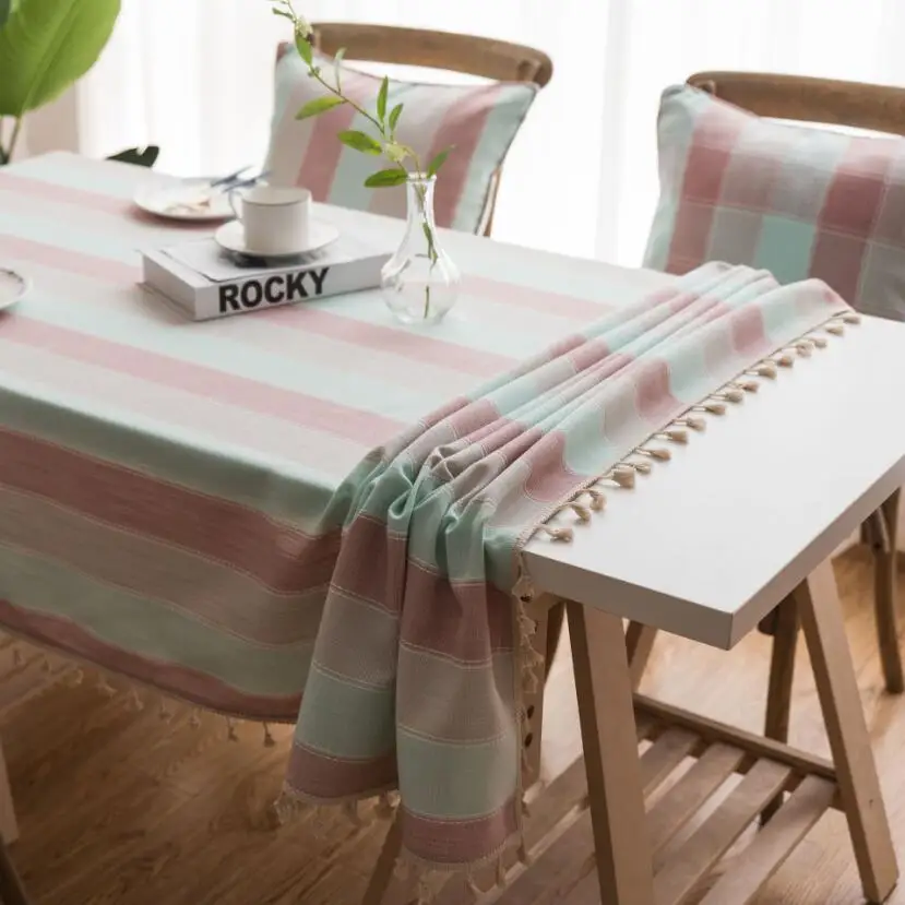 

Pink Green Blue Striped Tablecloth Waterproof Polyester Rectangular Table Cloths Dining Table Covers Fridge Dust Cover CZ005