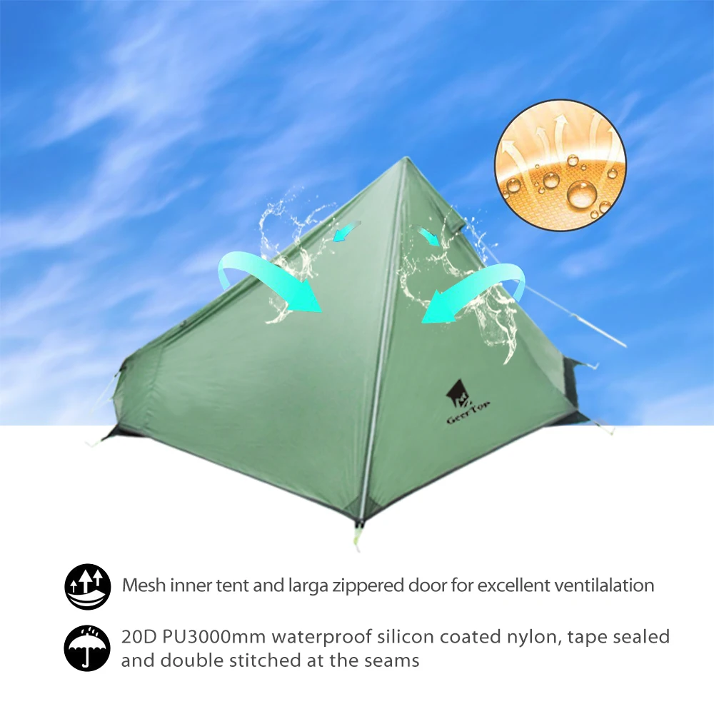 Günstige GeerTop Ultraleicht Camping Zelt Eine Person 3 Saison Wasserdichte 950g Rucksack Zelte Keine Trekking Pole für Outdoor Wanderung Tourist