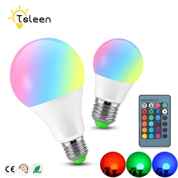 

TSLEEN Promotion! RGB E27 3W 5W 10W Colorful LED Lamp RGB LED Bulb Dimmable 16Color 24Key IR RemoteControl LED Light Fixture