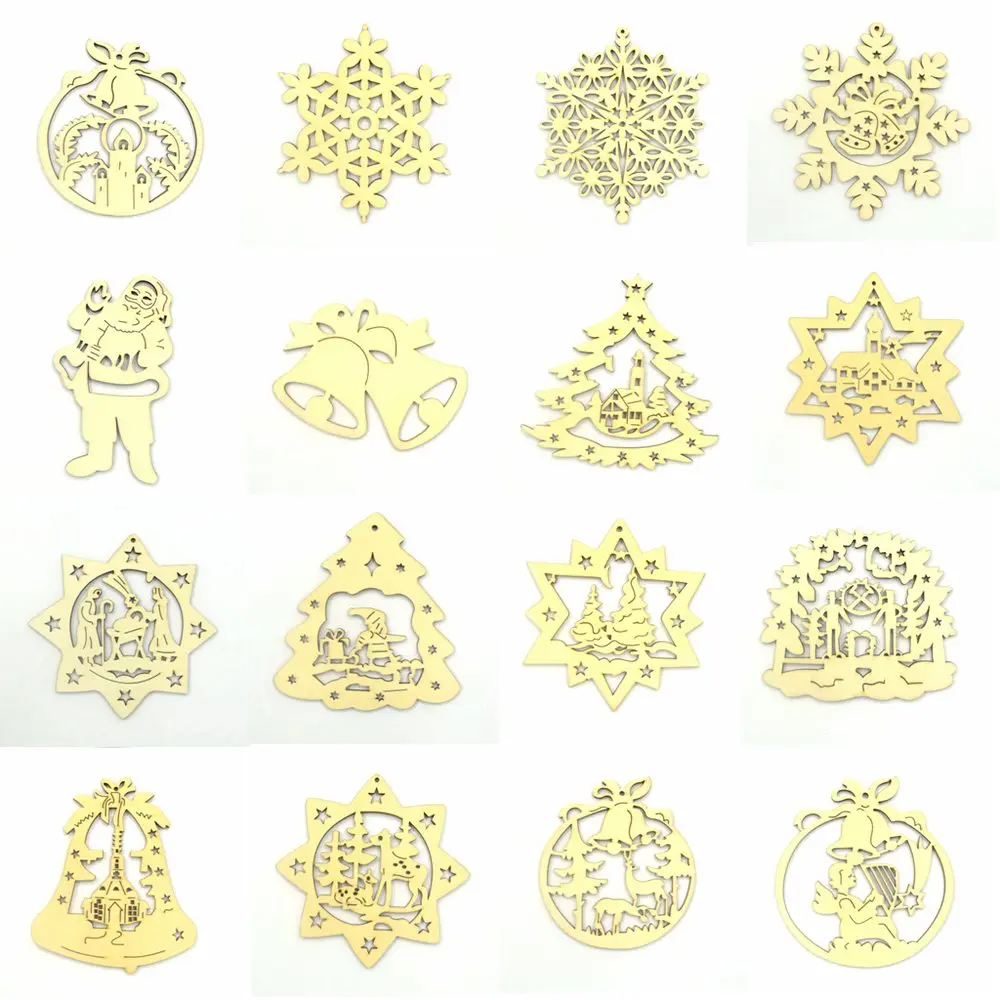 

18 designs Assorted Wooden Snowflake Christmas Placemat Wooden Carved XMAS Mug Coasters Holder Cup Mats Table Dinner Decor Gift