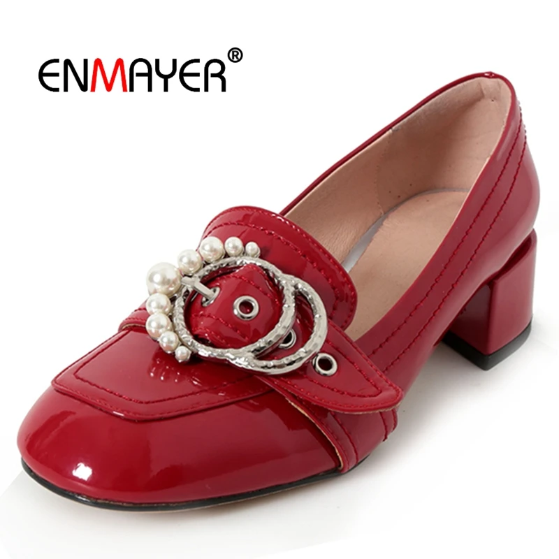

Enmayer Mary Janes Genuine Leather Square Toe Womens Shoes Casual Zapatos De Mujer Fashion Pumps Size 34-39 LY415