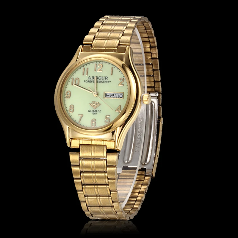 Men Luminous Watch Gold Quartz Wrist Watches Stainless Steel Top Brand