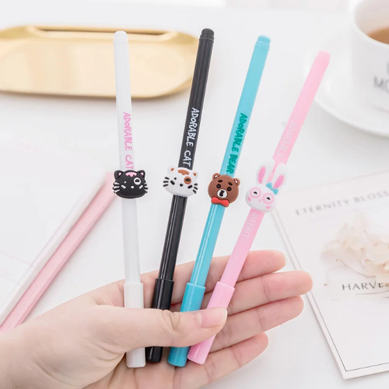 

4pcs/lot Cute animal gel pen black ink gel pen Kawaii Office stationery material escolar Writing Neutral pens school supplies