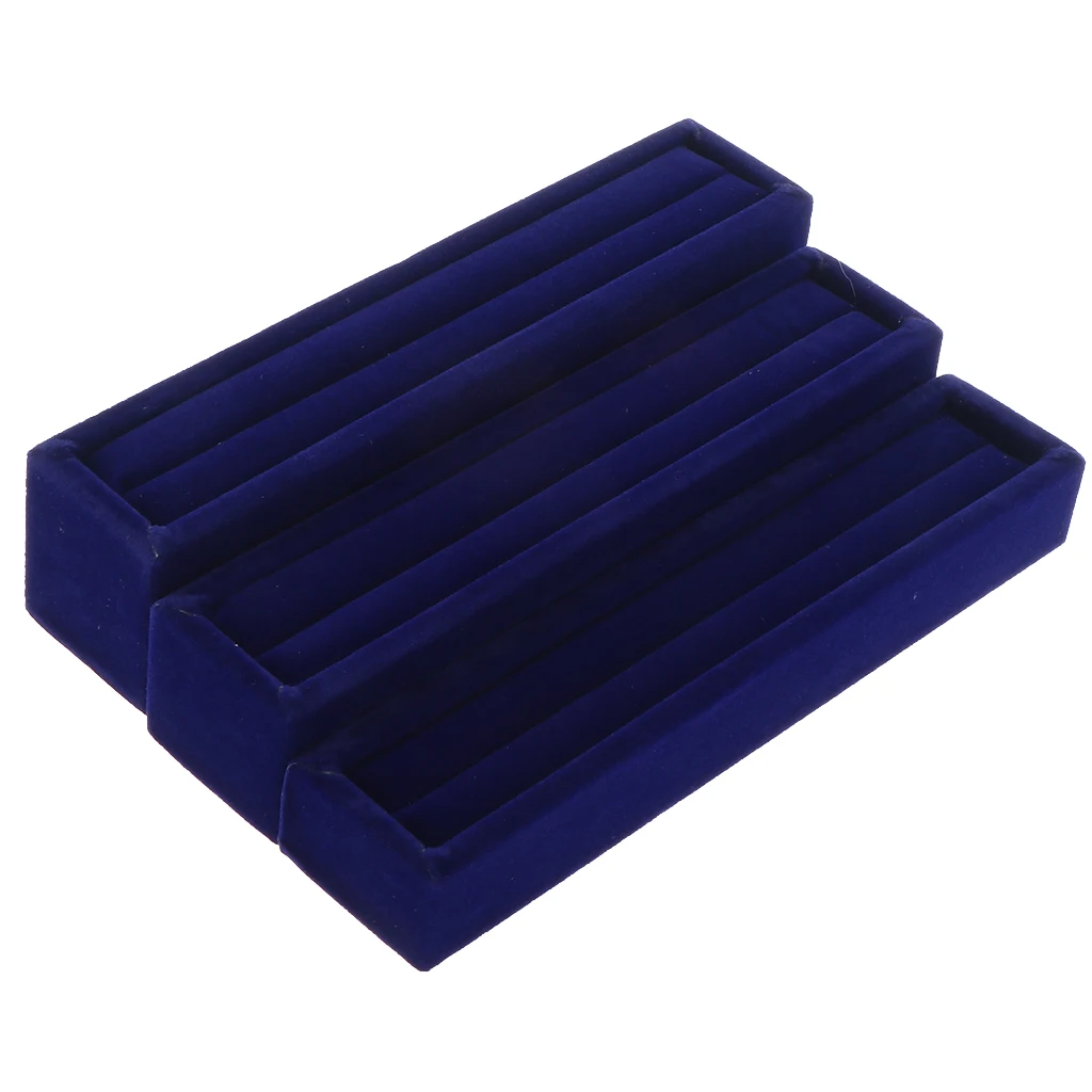 3pcs Velvet Slots Ring Trays Showcase Display Jewelry Holder Box Long Case Rings Stud Earring Cufflink Jewelry Packaging