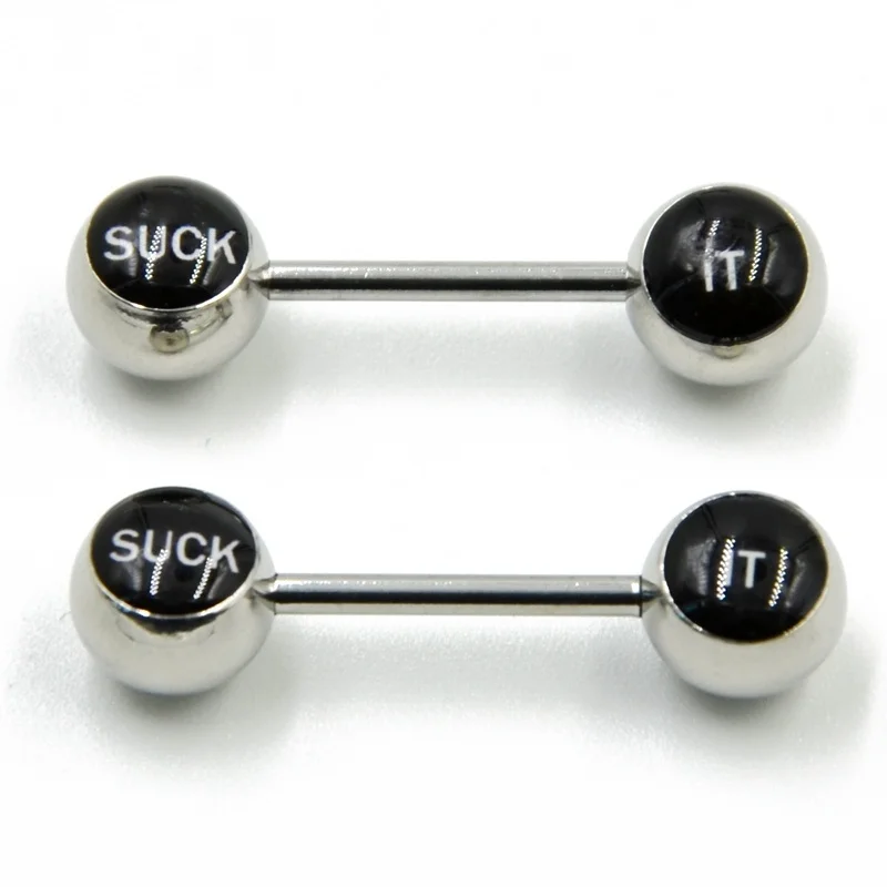 14G Surgical Steel Nipple Bar Sexy Puck Dirty Bad Word Logo Nipple Ring Barbells Women Punk Body Piercing Jewelry Free Shipping - Окраска металла: SUCK IT