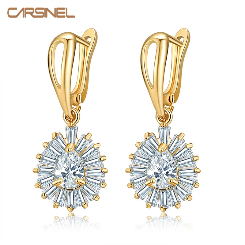 

CARSINEL Fashion Explosion Style Cubic Zircon Hoop Earring KC Gold-color Wedding Gift for Woman Jewelry ER0120