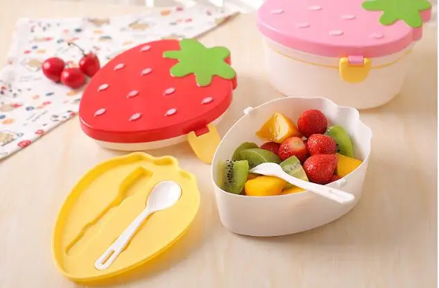 1PC Two layers Cute Design Strawberry Shape Lunch Boxs Food Fruit Storage Container Portable Bento Box Anti Leakage ENV 002 | Дом и сад