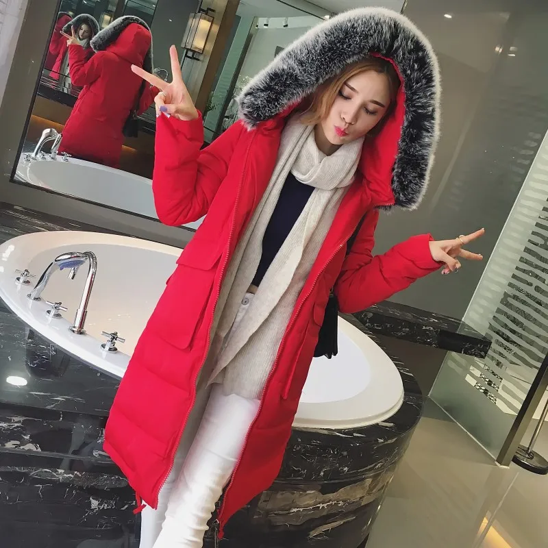 2016 Autumn And Winter Coat Girls Long Big Fur Collar Cotton Padded Jacket Winter Jacket Women