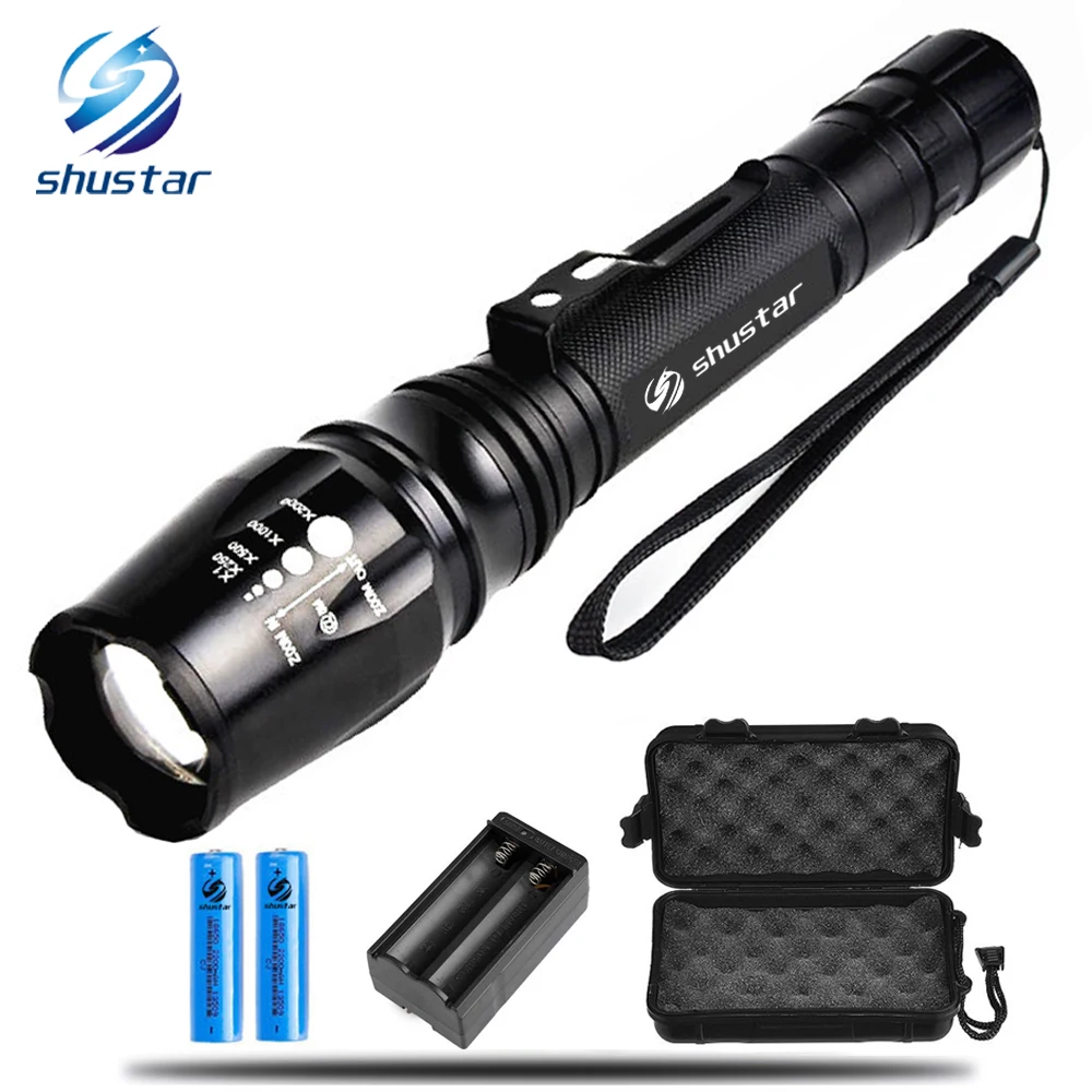 LED Ultra Bright torch T6/L2 LED Flashlight 5 lighting Modes 8000 lumens Zoom LED torch + charger use 18650 battery LED Ultra Bright torch T6/L2 LED Flashlight 5 lighting Modes 8000 lumens Zoom LED torch + charger use 18650 battery