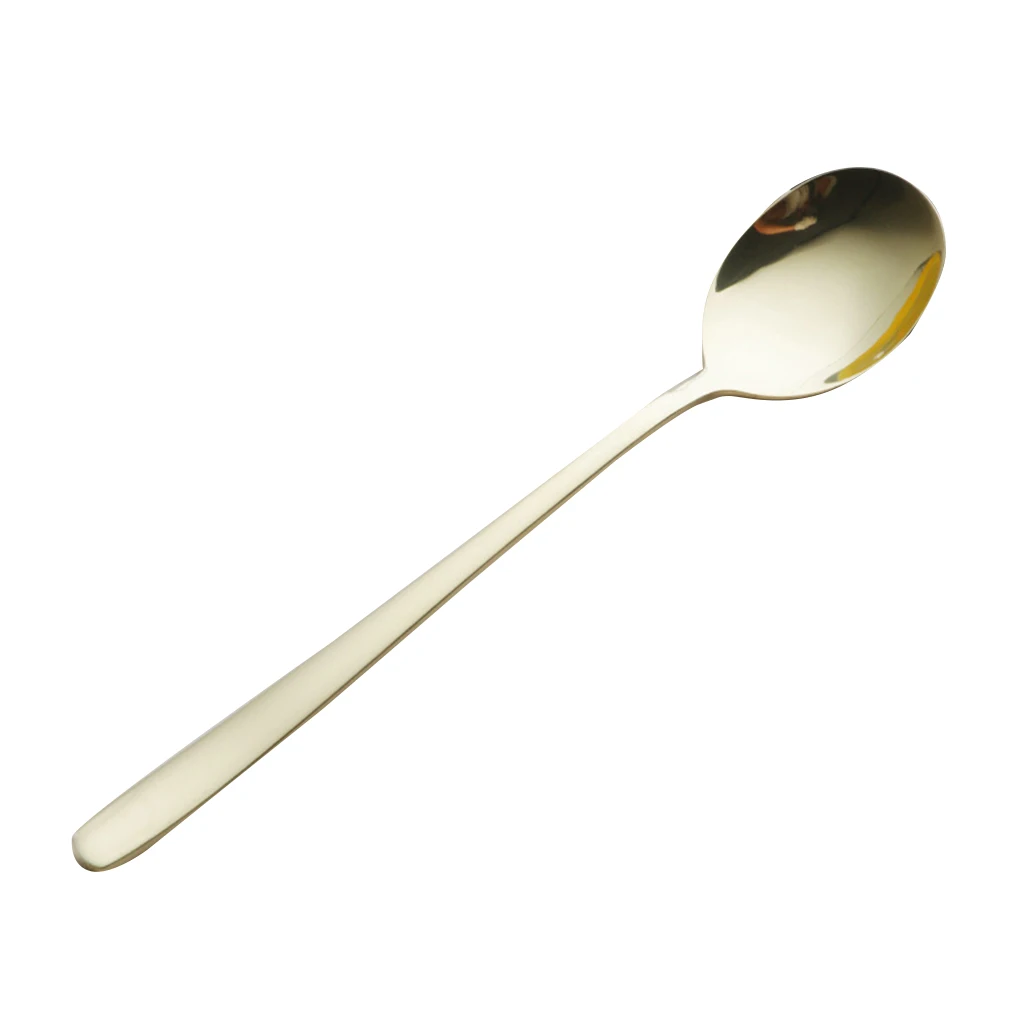 Чайная ложка с длинной ручкой из нержавеющей стали, кофейная ложка для коктейля, мороженого, супа, домашняя чайная ложка - Цвет: 7
