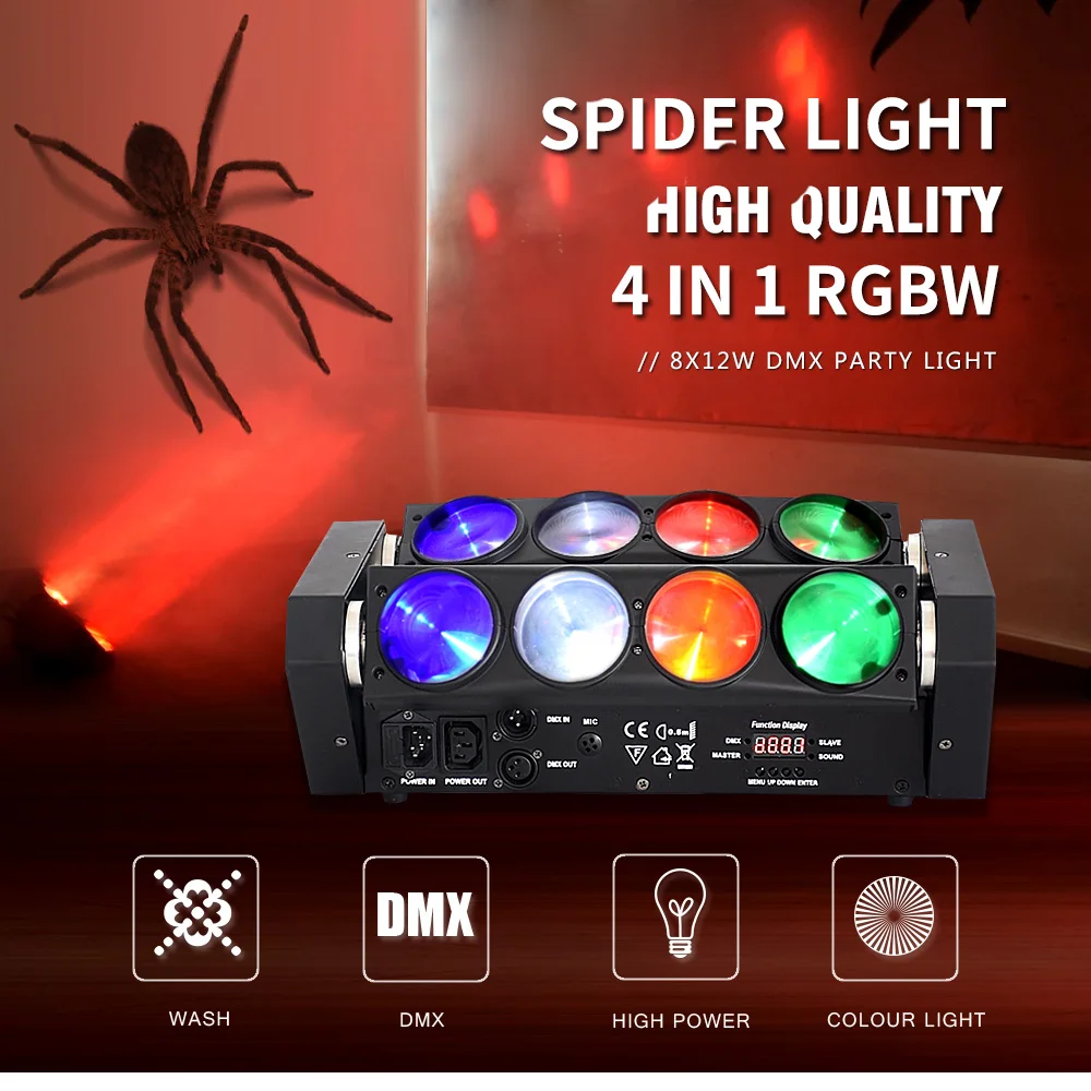 Efeito de Luz em Movimento Cabeça para o para o Estágio a Venda Direta de Fábricas 8x12 w 4in1 Rgbw Conduziu da Estágio Boate Discoteca Aranha Partido 2 RGBW CONDUZIU Efeito de Luz Em Movimento