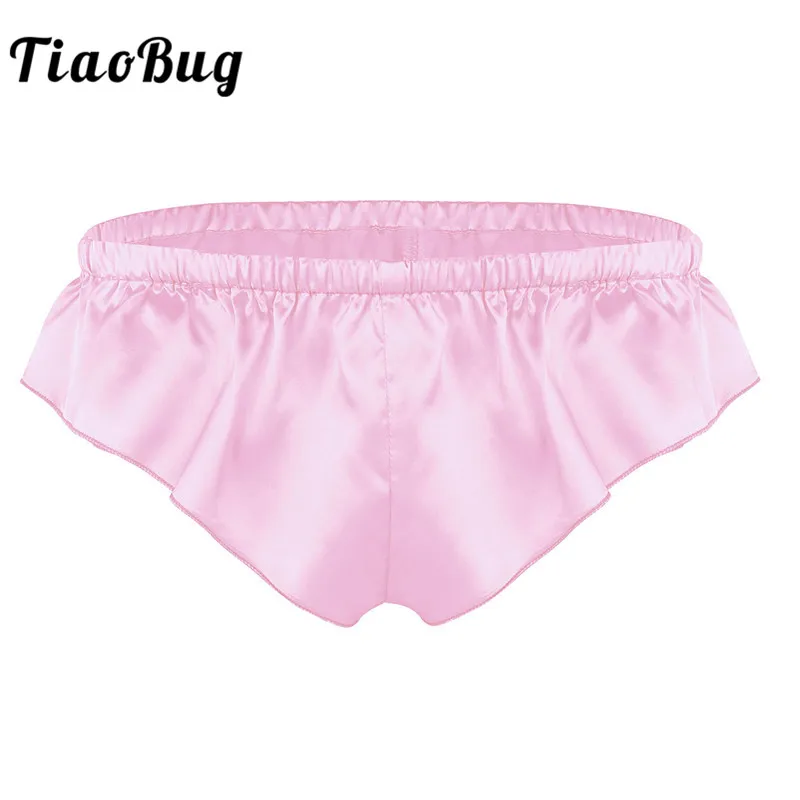 

TiaoBug Men Sissy Lingerie Shiny Soft Satin High Cut Solid Color Bikini Thong Briefs Sexy Gay Male Underwear Hot Sissy Panties