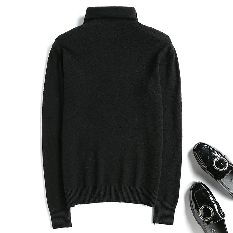 Женский свитер с длинным рукавом, Вязанные шерстяные свитера и пуловеры, женский черный и белый теплый сексуальный свитер с высоким воротом, джемпер - Цвет: Black