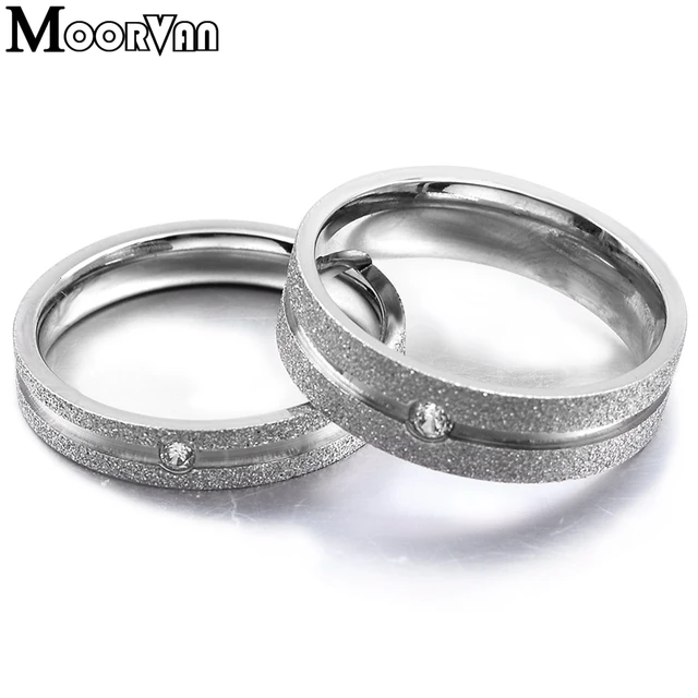Moorvan 1 PC Stainless Steel Engagement Rings for Women Men Unisex