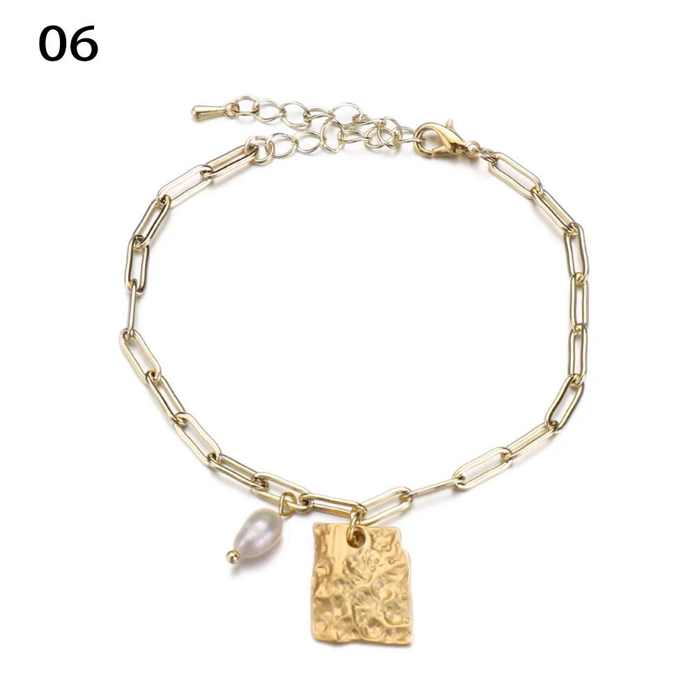 Горячая Мода барокко неправильная имитация жемчуга Золотая цепь с металлическими звеньями браслеты для женщин натуральный пресноводный жемчуг браслет Femme - Окраска металла: 6