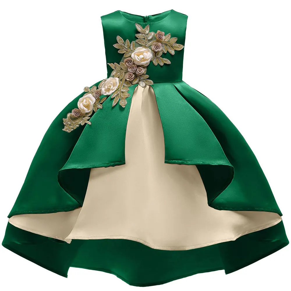 Рождественский костюм для маленьких девочек; vestidos; платье принцессы; детская одежда; Новогоднее свадебное платье с цветами для малышей; Одежда для девочек - Цвет: Green