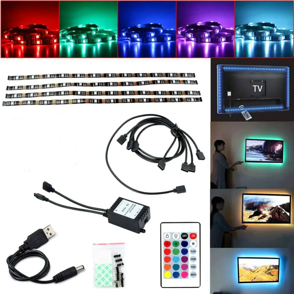 Водонепроницаемая светодиодная лента 4x50 см светильник 5050 USB порт RGB