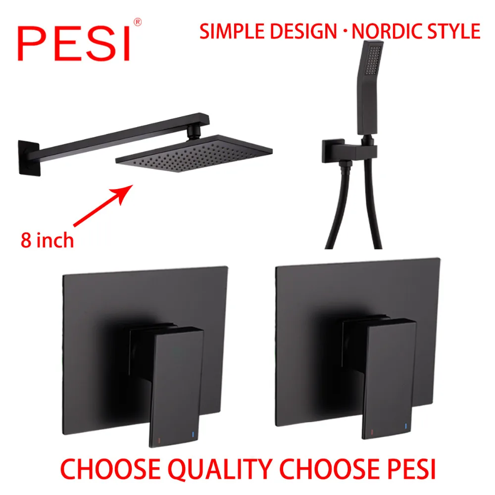 Luxury Black All Solid Brass Wall Mounted Bathroom Rainfall shower