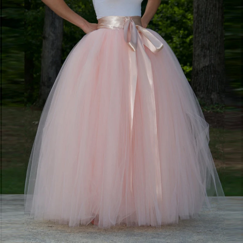 

Super Lush Pink Tulle Skirt High Quality Floor Length Ball Gown Formal Party Skirt with Sash Extra Puff Bridal Wedding Skirt