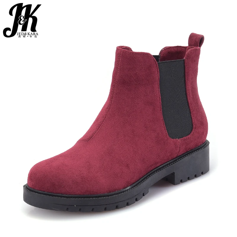 

JK Thick Heels Ankle Boots Women Autumn Flock Bootie Round Toe Platform Footwear Zip Fashion Party Female Shoes Big Size 34-43