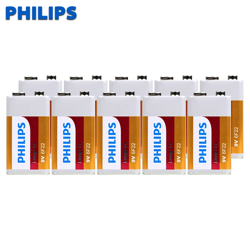 10 шт./philips PP3 6F22 6LR61 MN1604 9 В сверхмощные сухие батареи не перезаряжаемые для радио