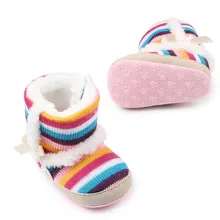 Хорошие зимние теплые радужные полосы плюс бархатная обувь для маленьких девочек импортные товары вязаные сапоги Kawaii 48